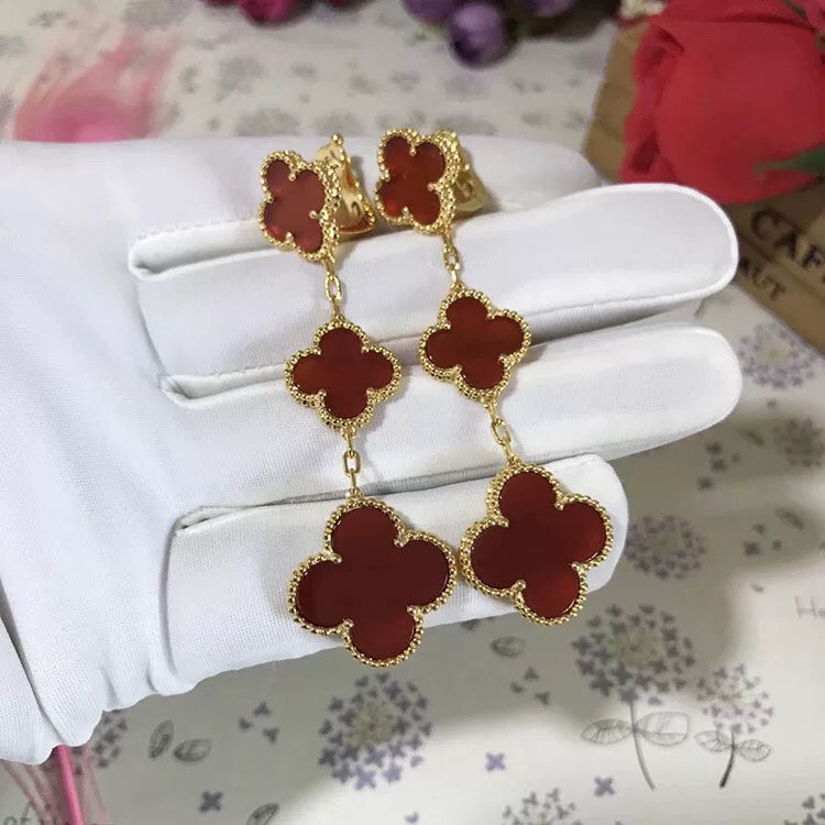 [ORA]CLOVER 3 MOTIF CARNELIAN DROP EARRINGS
