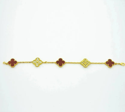 [ORA] CLOVER 5 MOTIF RED CORNELIAN BRACELET COLLECTION