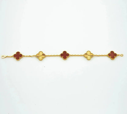 [ORA] CLOVER 5 MOTIF RED CORNELIAN BRACELET COLLECTION