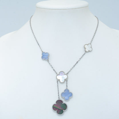 [ORA]CLOVER MOP CHALCEDONY NECKLACE SILVER 6 MOTIF
