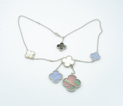 [ORA]CLOVER MOP CHALCEDONY NECKLACE SILVER 6 MOTIF