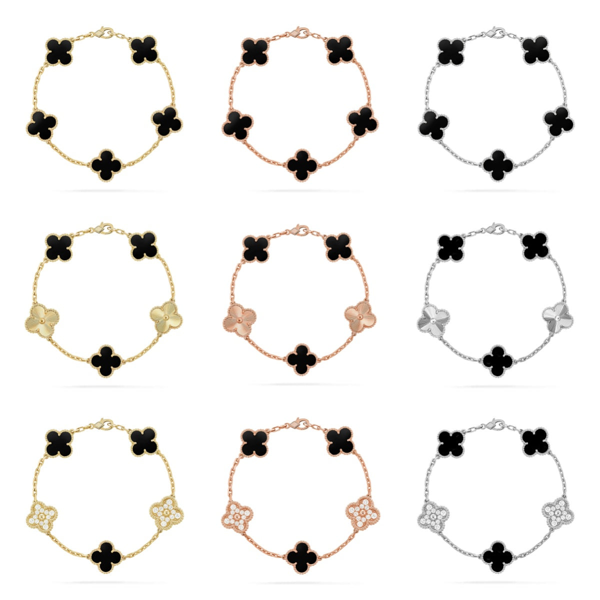 [ORA] CLOVER 5 MOTIF ONYXS BRACELET COLLECTION