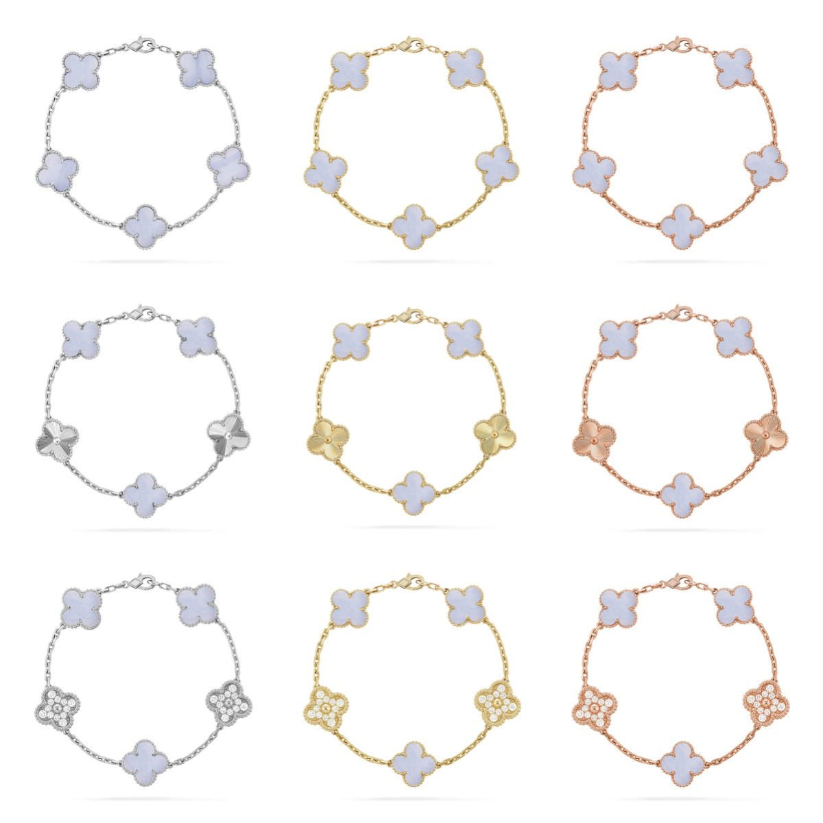 [ORA] CLOVER 5 MOTIF PURPLE CHALCEDONY BRACELET COLLECTION