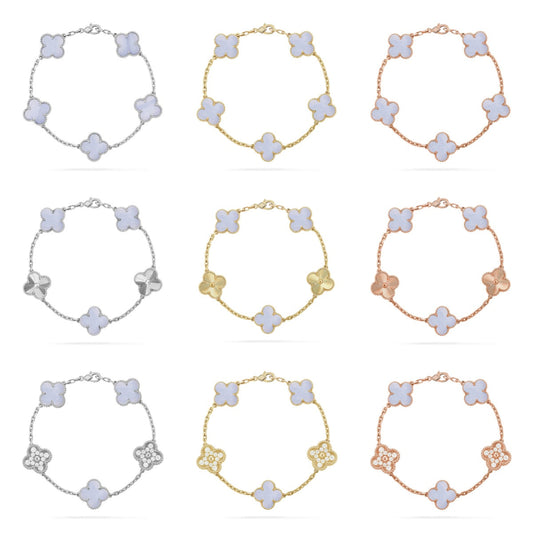 [ORA] CLOVER 5 MOTIF PURPLE CHALCEDONY BRACELET COLLECTION