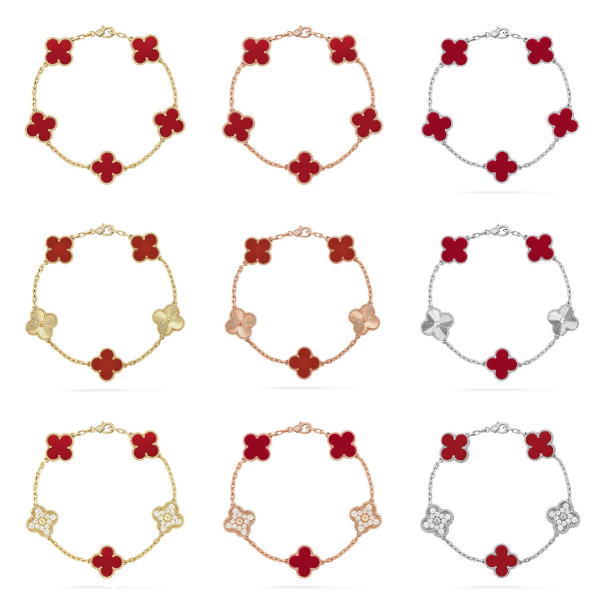 [ORA] CLOVER 5 MOTIF RED CORNELIAN BRACELET COLLECTION