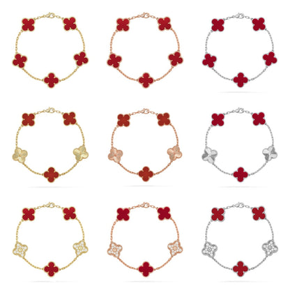 [ORA] CLOVER 5 MOTIF RED CORNELIAN BRACELET COLLECTION