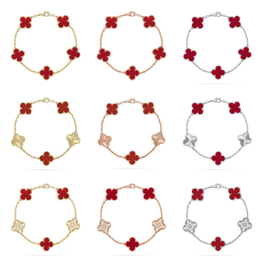 [ORA] CLOVER 5 MOTIF RED CORNELIAN BRACELET COLLECTION