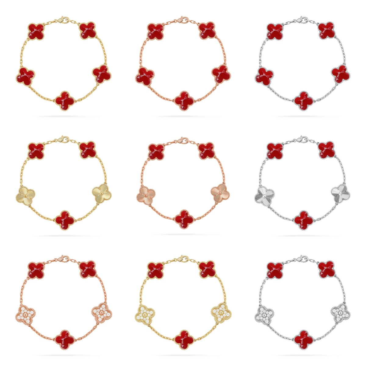 [ORA]CLOVER 5 MOTIF RED PATTERN BRACELET COLLECTION