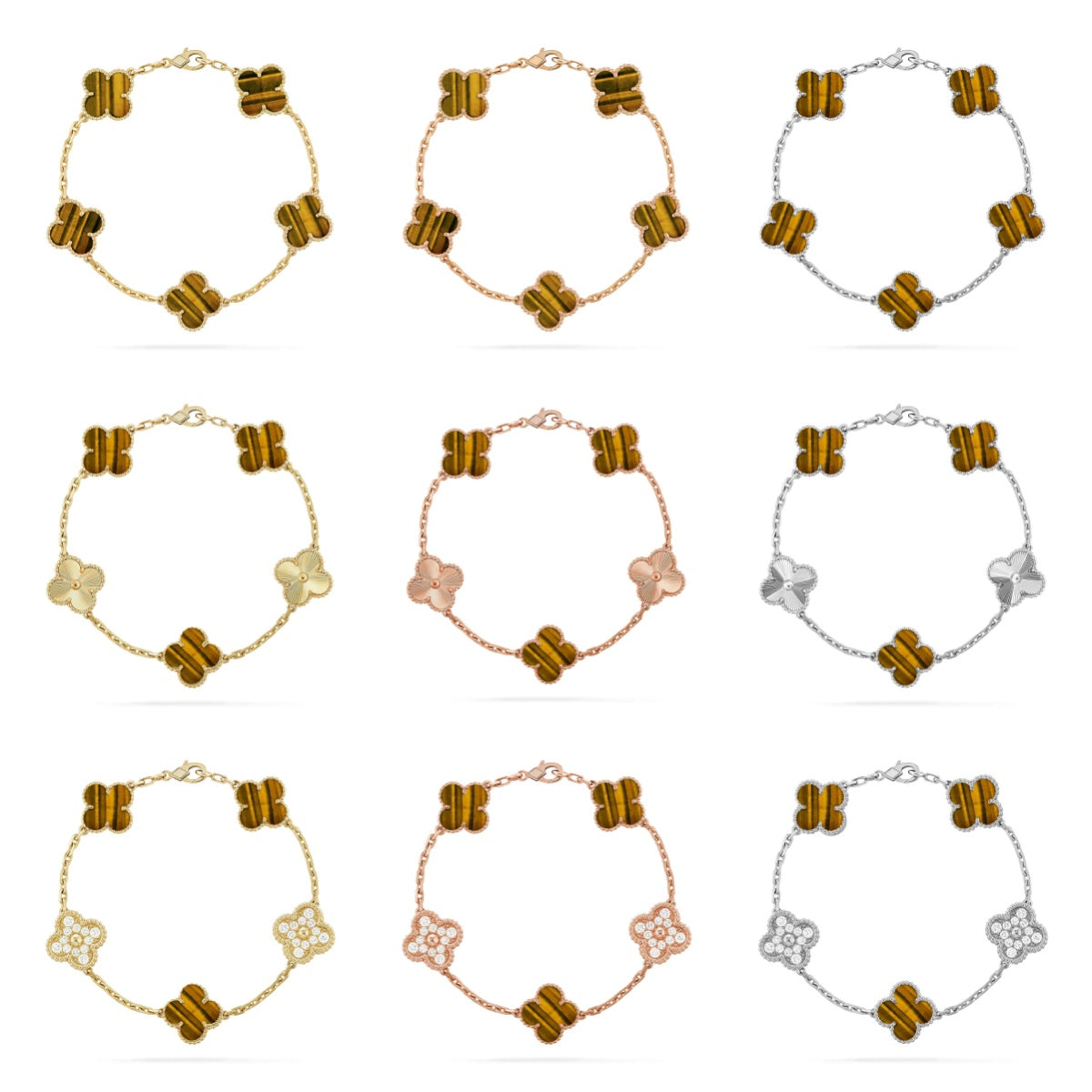 [ORA] CLOVER 5 MOTIFS TIGER EYE BRACELET COLLECTION