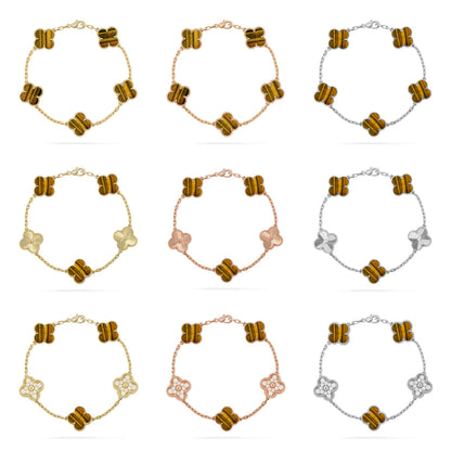 [ORA] CLOVER 5 MOTIFS TIGER EYE BRACELET COLLECTION