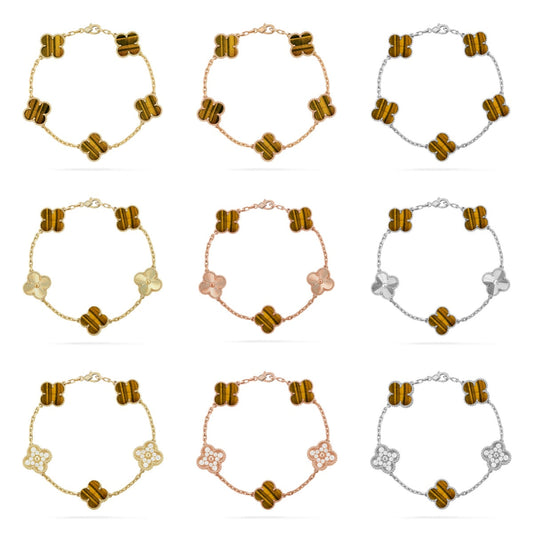 [ORA] CLOVER 5 MOTIFS TIGER EYE BRACELET COLLECTION