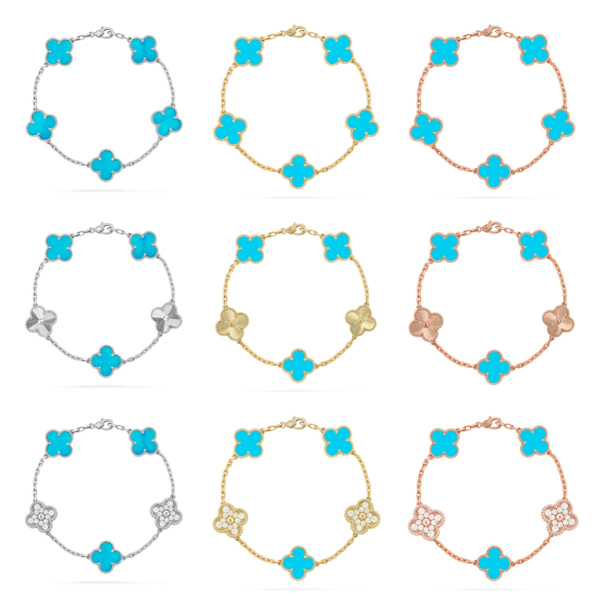 [ORA] CLOVER 5 MOTIF TURQUOISE BRACELET COLLECTION