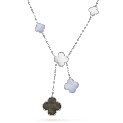 [ORA]CLOVER MOP CHALCEDONY NECKLACE SILVER 6 MOTIF