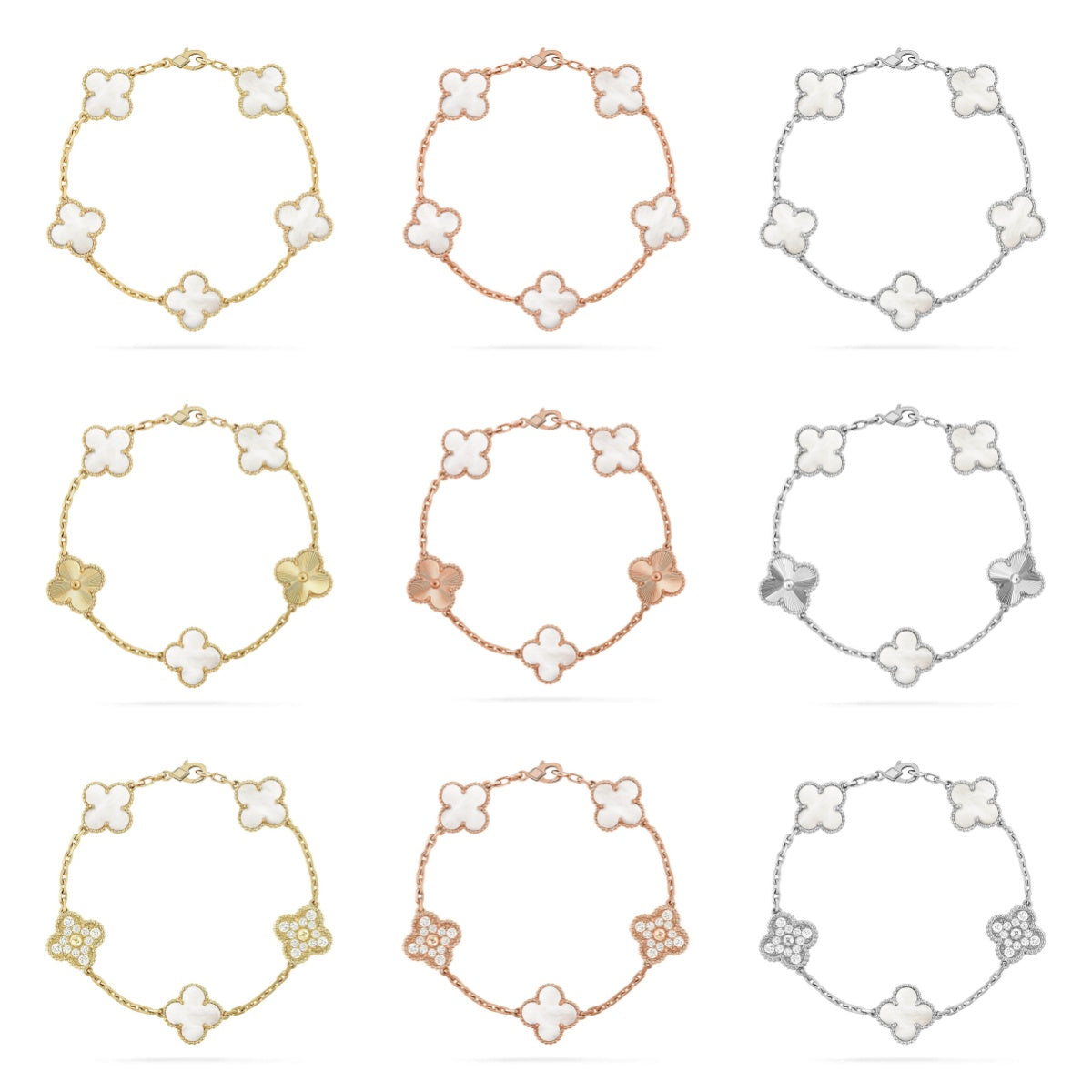 [ORA]CLOVER WHITE PEARL MOP 5 MOTIF BRACELET COLLECTION
