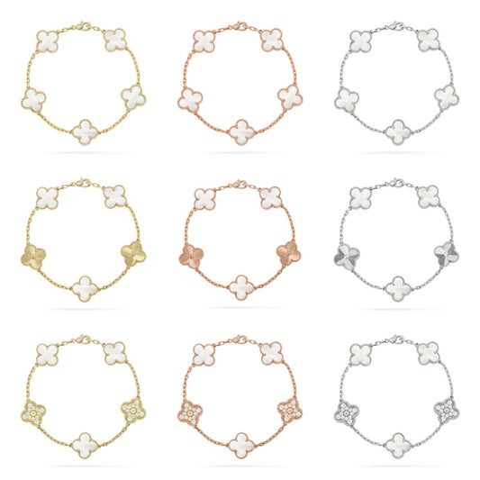 [ORA]CLOVER WHITE PEARL MOP 5 MOTIF BRACELET COLLECTION