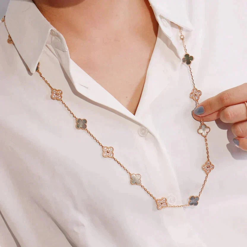 [ORA]CLOVER 20 MOTIFS DARK MOP DIAMOND  NECKLACE