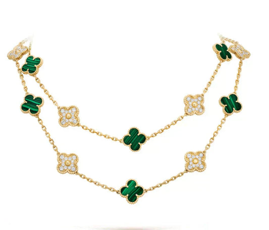 [ORA]CLOVER 20 MOTIFS MALACHITE DIAMOND NECKLACE
