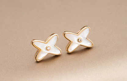 [ORA]JEUX DE WHITE MOP ROSE GOLD DIAMOND EARRINGS