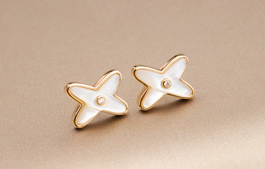 [ORA]JEUX DE WHITE MOP PINK GOLD DIAMOND EARRINGS