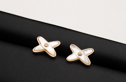 [ORA]JEUX DE WHITE MOP PINK GOLD DIAMOND EARRINGS