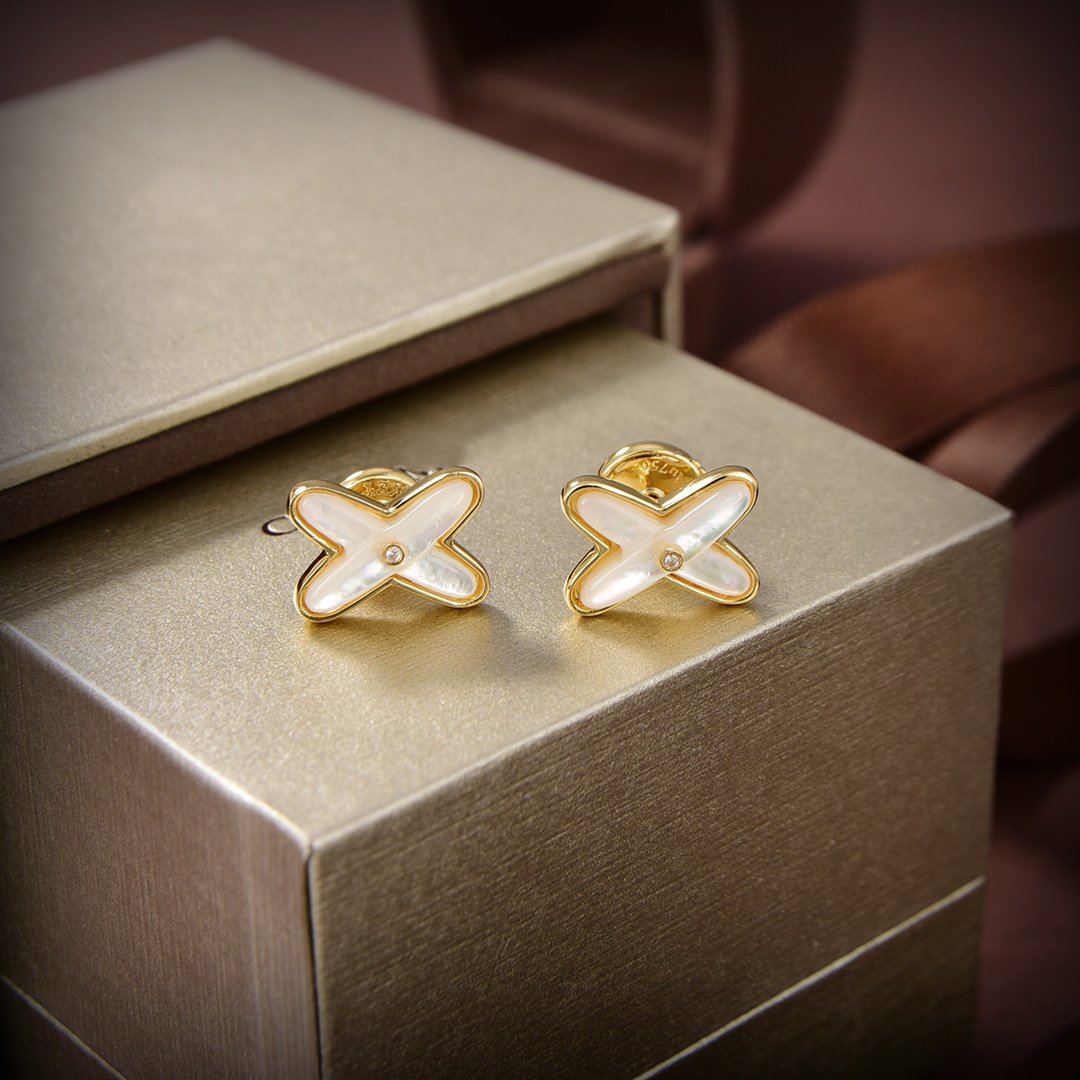 [ORA]JEUX DE WHITE MOP GOLD DIAMOND EARRINGS