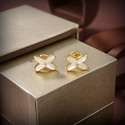 [ORA]JEUX DE WHITE MOP GOLD DIAMOND EARRINGS