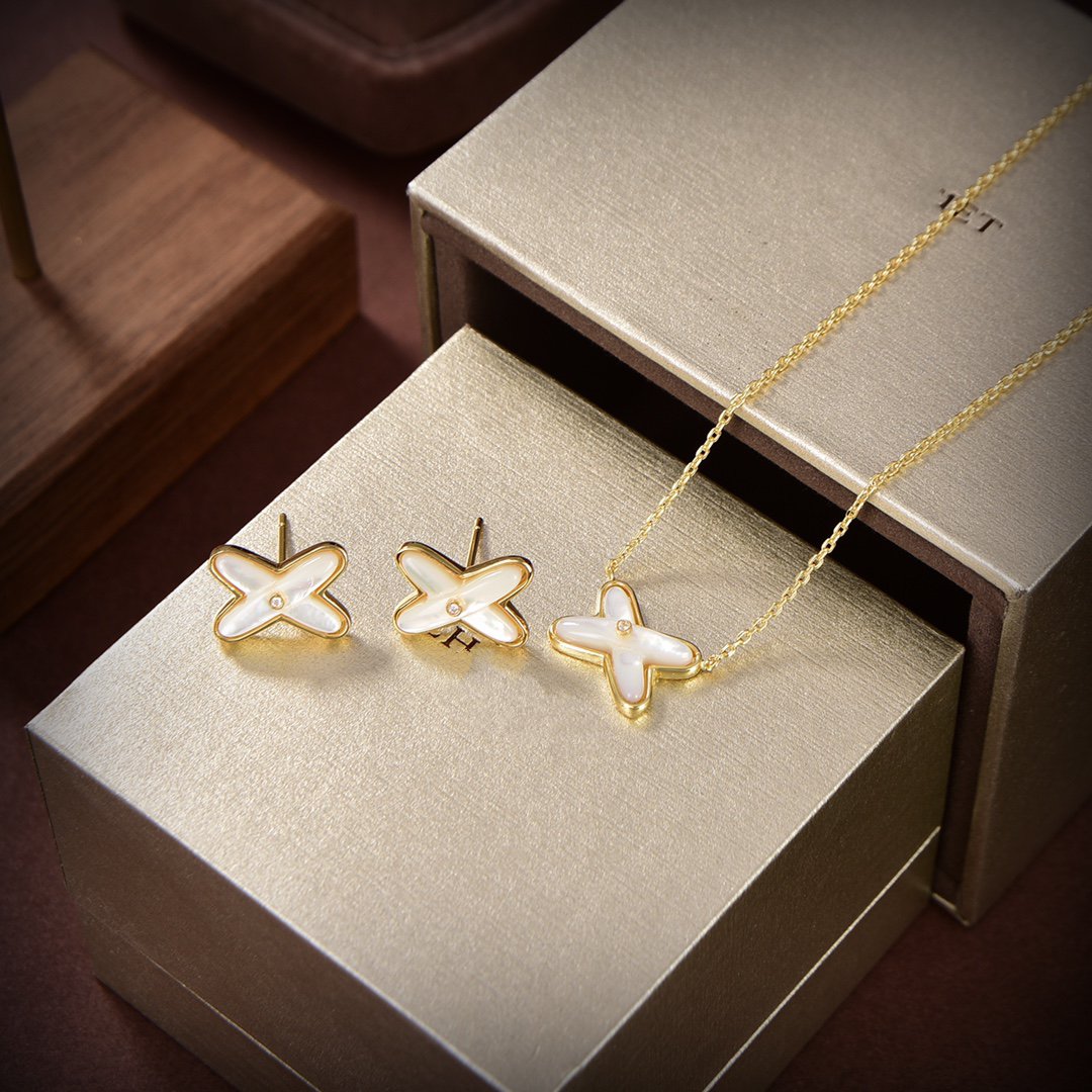 [ORA]JEUX DE WHITE MOP GOLD DIAMOND EARRINGS
