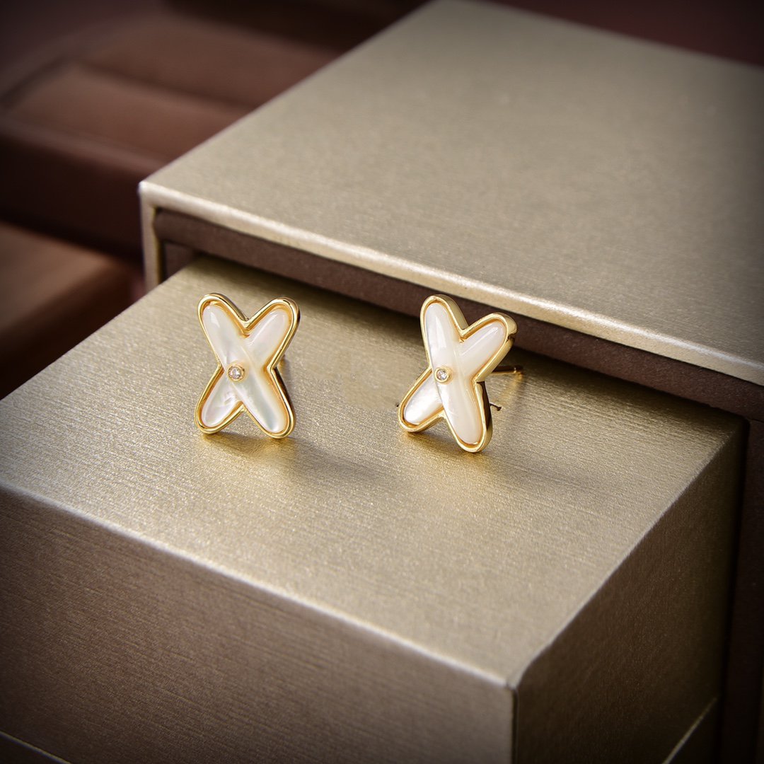 [ORA]JEUX DE WHITE MOP GOLD DIAMOND EARRINGS