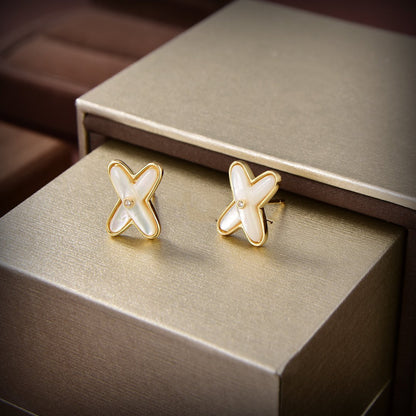 [ORA]JEUX DE WHITE MOP GOLD DIAMOND EARRINGS