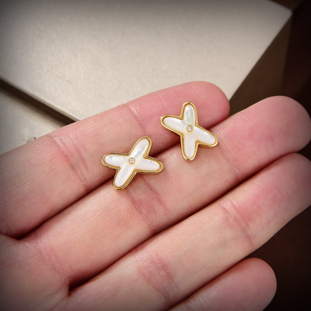 [ORA]JEUX DE WHITE MOP GOLD DIAMOND EARRINGS