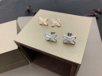 [ORA]JEUX DE WHITE MOP SILVER DIAMOND EARRINGS