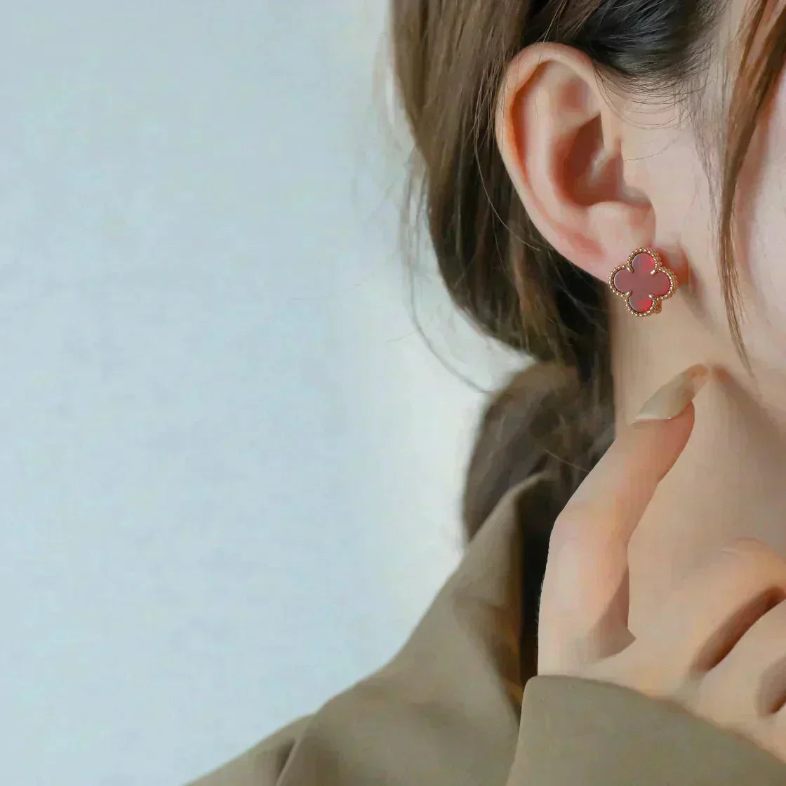 [ORA]CLOVER MEDIUM 1 MOTIFS CARNELIAN  EARRINGS