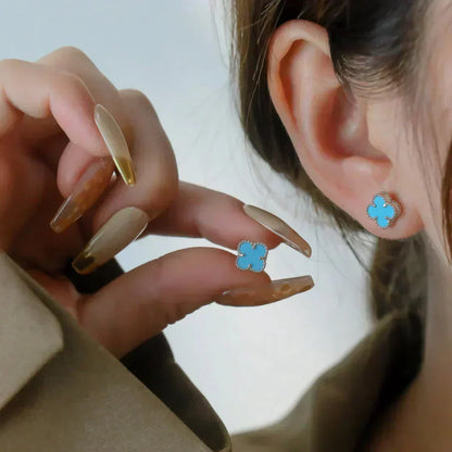 [ORA]CLOVER MINI 9.5MM ONYX STUD EARRINGS SILVER