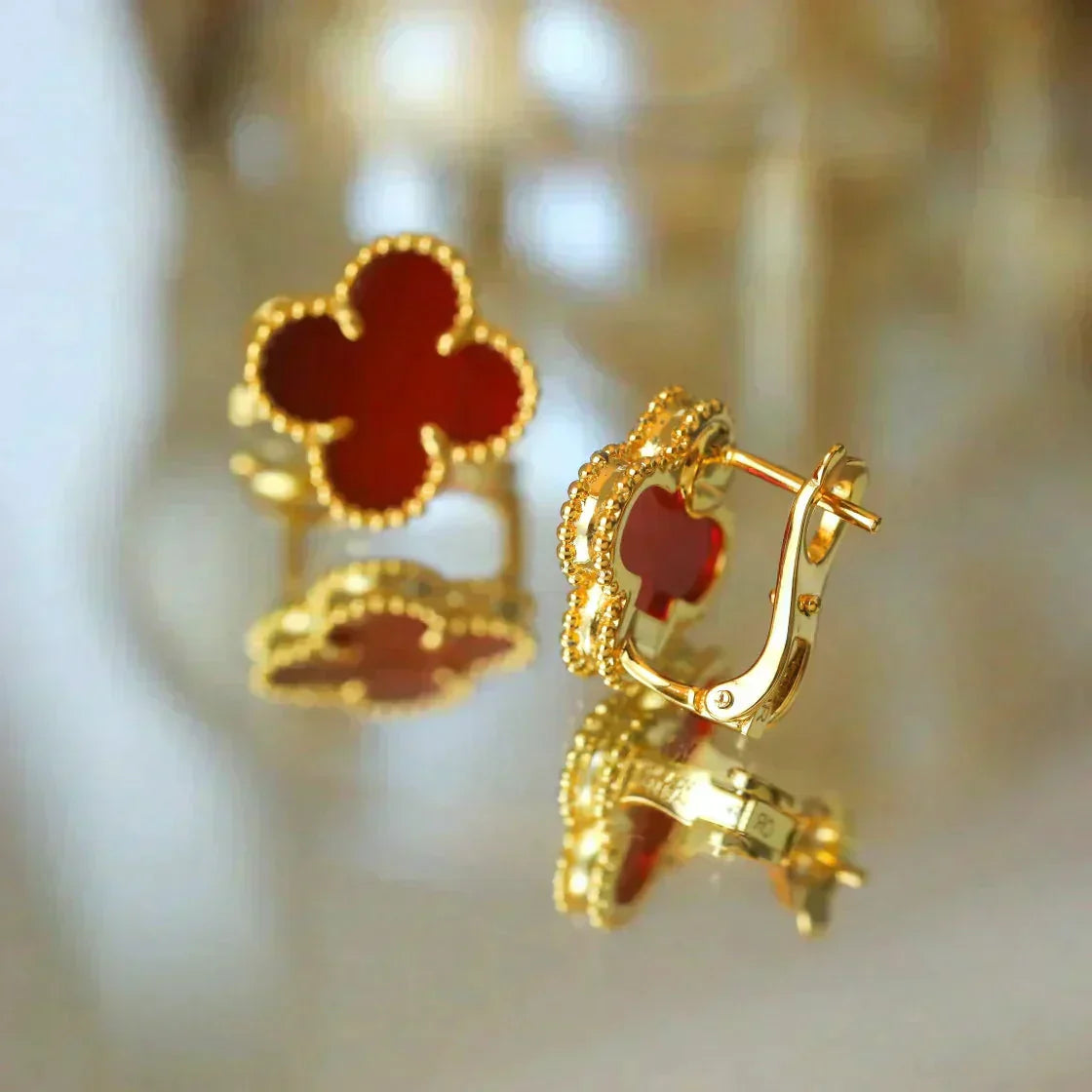 [ORA]CLOVER MEDIUM 1 MOTIFS CARNELIAN  EARRINGS