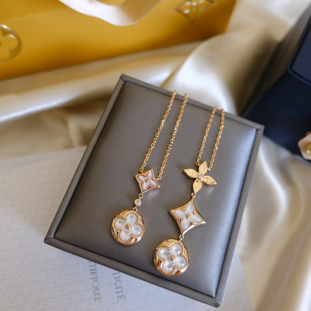 [ORA]COLOR BLOSSOM LARIAT NECKLACE PINK GOLD WHITE MOTHER PEARL AND DIAMOND