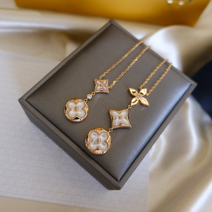 [ORA]COLOR BLOSSOM LARIAT NECKLACE PINK GOLD WHITE MOTHER PEARL AND DIAMOND