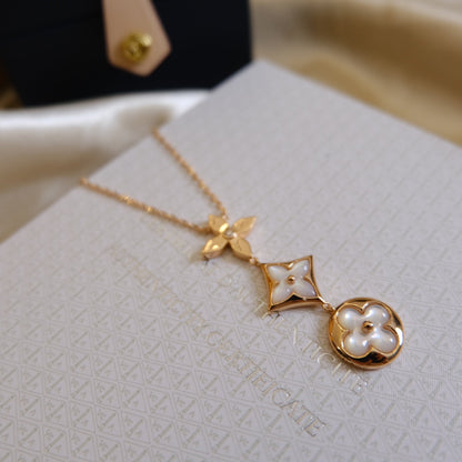 [ORA]COLOR BLOSSOM LARIAT NECKLACE PINK GOLD WHITE MOTHER PEARL AND DIAMOND