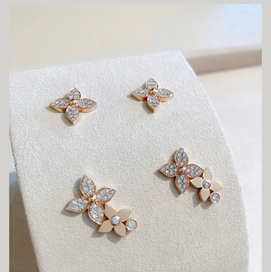 [ORA]STAR BLOSSOM STUD EARRINGS PINK GOLD DIAMONDS