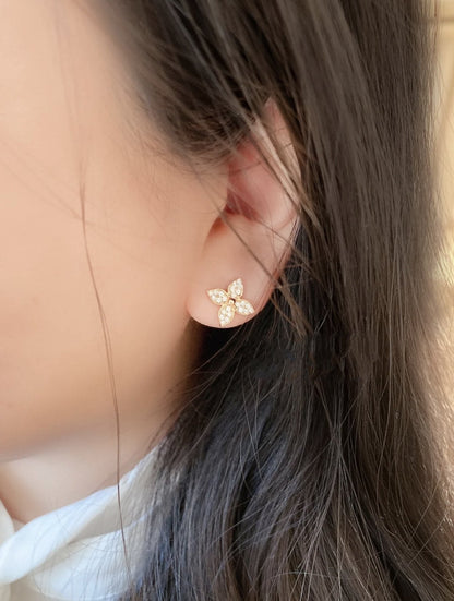 [ORA]STAR BLOSSOM STUD EARRINGS PINK GOLD DIAMONDS