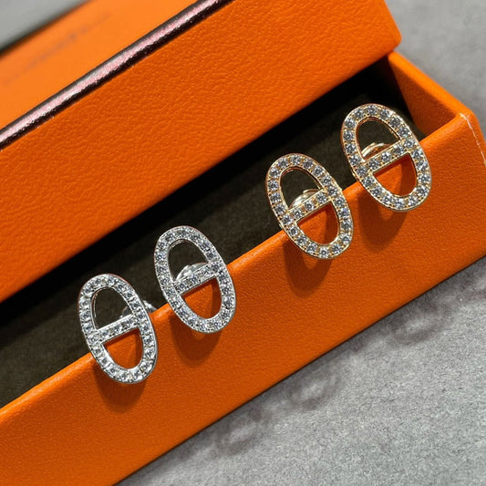 [ORA]HM FULL DIAMOND PIG NOSE STUD EARRINGS
