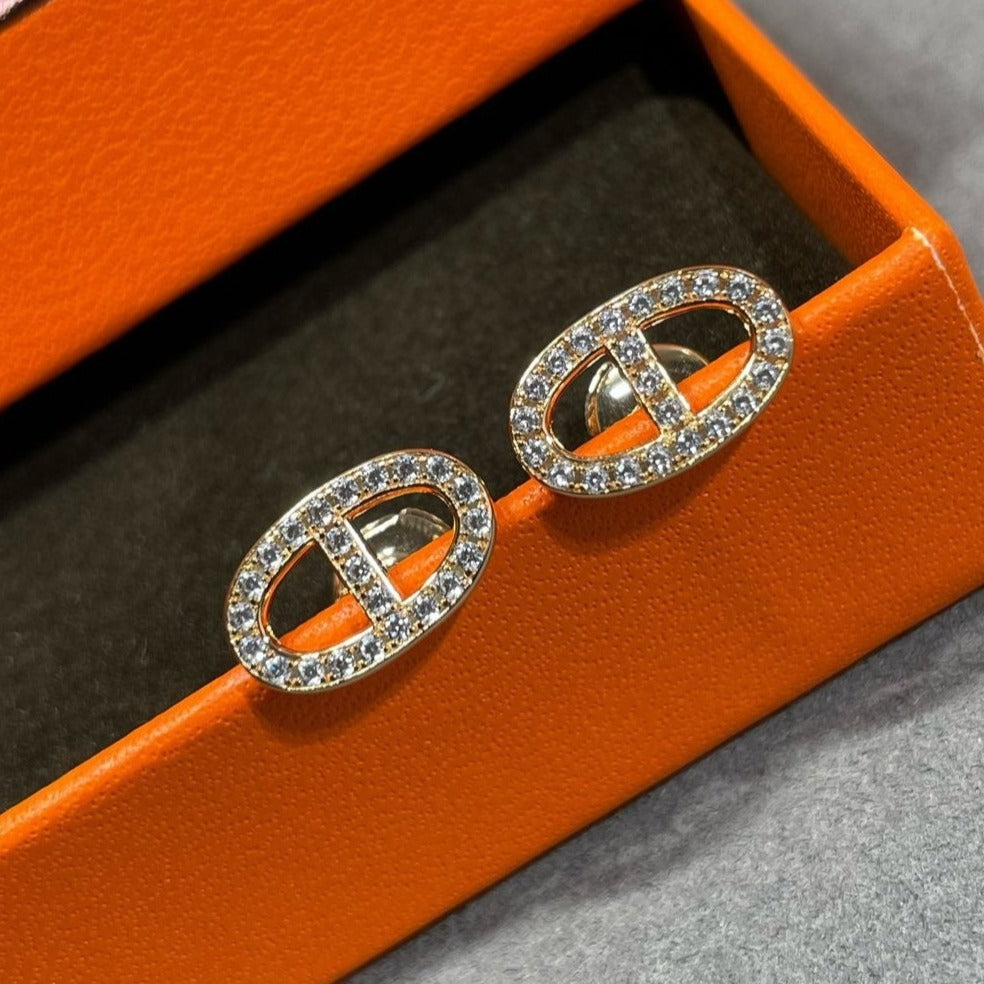 [ORA]HM FULL DIAMOND PIG NOSE STUD EARRINGS