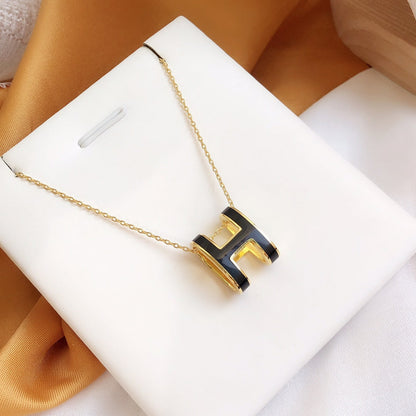 [ORA]HM CLIC BLACK ENAMEL GOLD NECKLACE