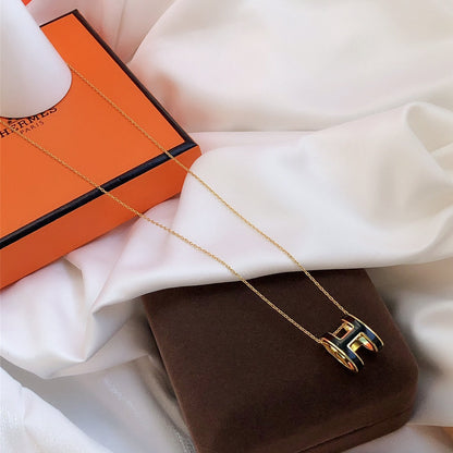 [ORA]HM CLIC BLACK ENAMEL GOLD NECKLACE