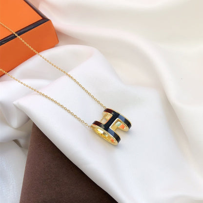 [ORA]HM CLIC BLACK ENAMEL GOLD NECKLACE