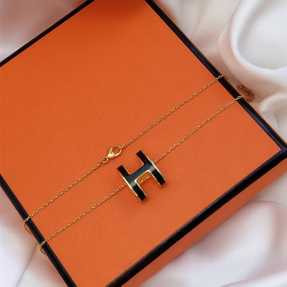 [ORA]HM CLIC BLACK ENAMEL GOLD NECKLACE
