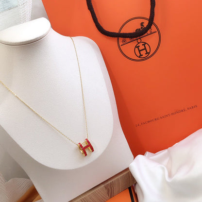 [ORA]HM CLIC RED ENAMEL GOLD NECKLACE