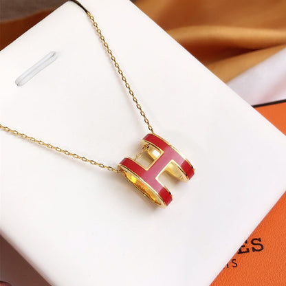 [ORA]HM CLIC RED ENAMEL GOLD NECKLACE