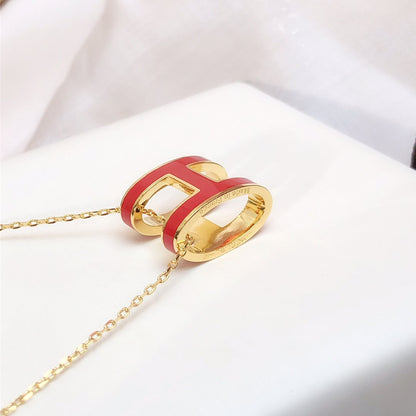 [ORA]HM CLIC RED ENAMEL GOLD NECKLACE