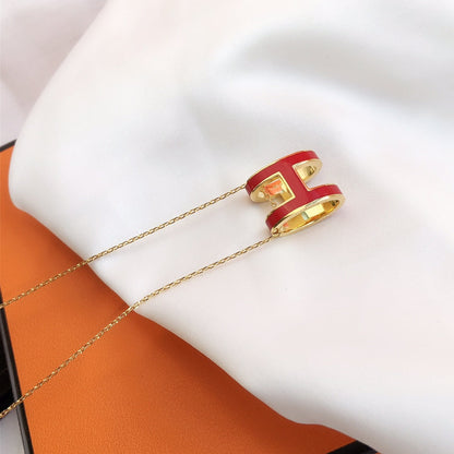 [ORA]HM CLIC RED ENAMEL GOLD NECKLACE