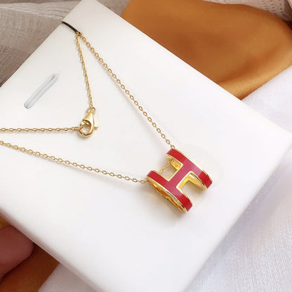 [ORA]HM CLIC RED ENAMEL GOLD NECKLACE